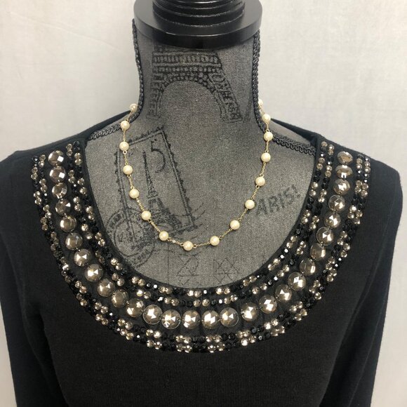 Casting Top Womens Size Small Bedazzled Black Knit Concave Hem Tunic Party NEW - Picture 2 of 7